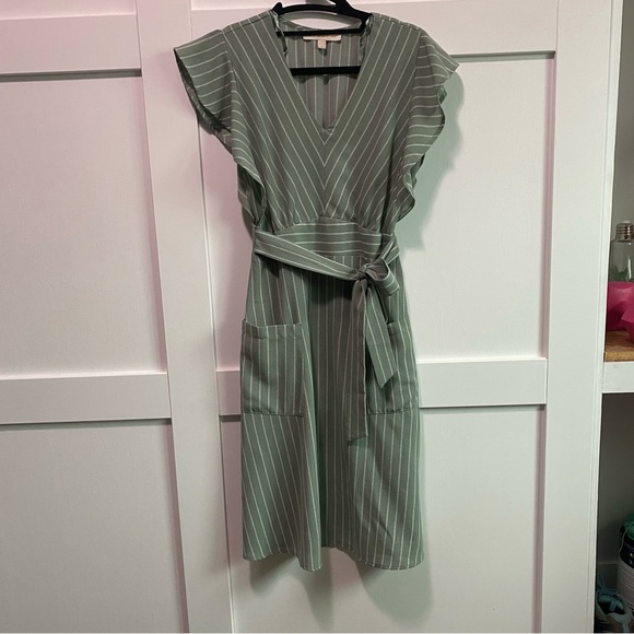 Sage Green Striped Dress - Picture 1 of 3